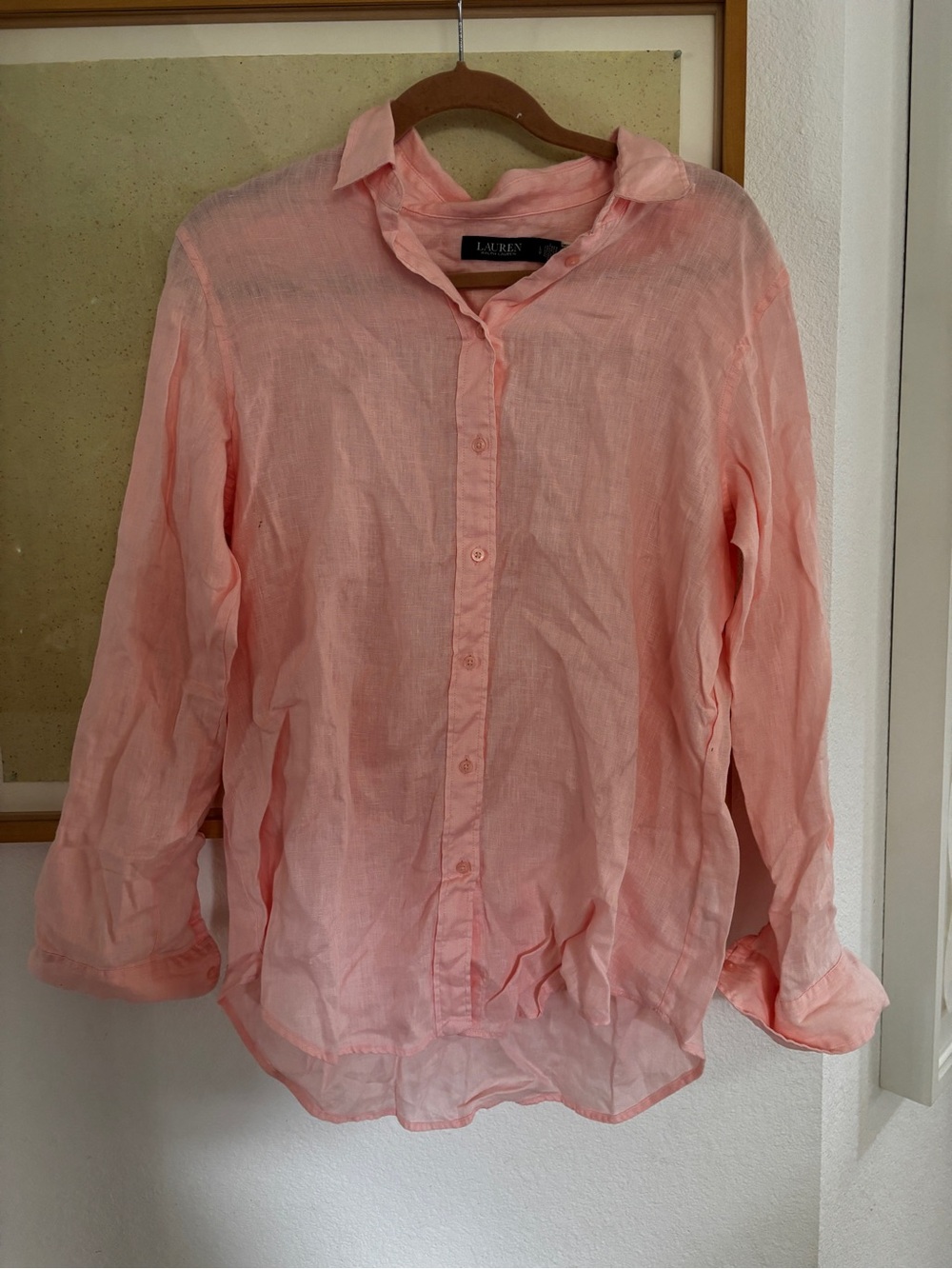 Lauren Ralph Lauren Light Pink Linen Button-Down Shirt - women worn once